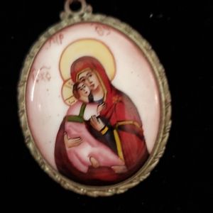 VINTAGE S.S ENAMEL HAND PAINTED RELIGIOUS PENDANT